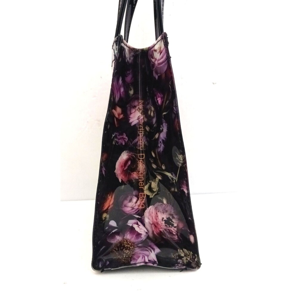 Ted Baker London Small Tote Bag Blk Floral Print Glossy PVC 10X4X9 - Picture 5 of 13